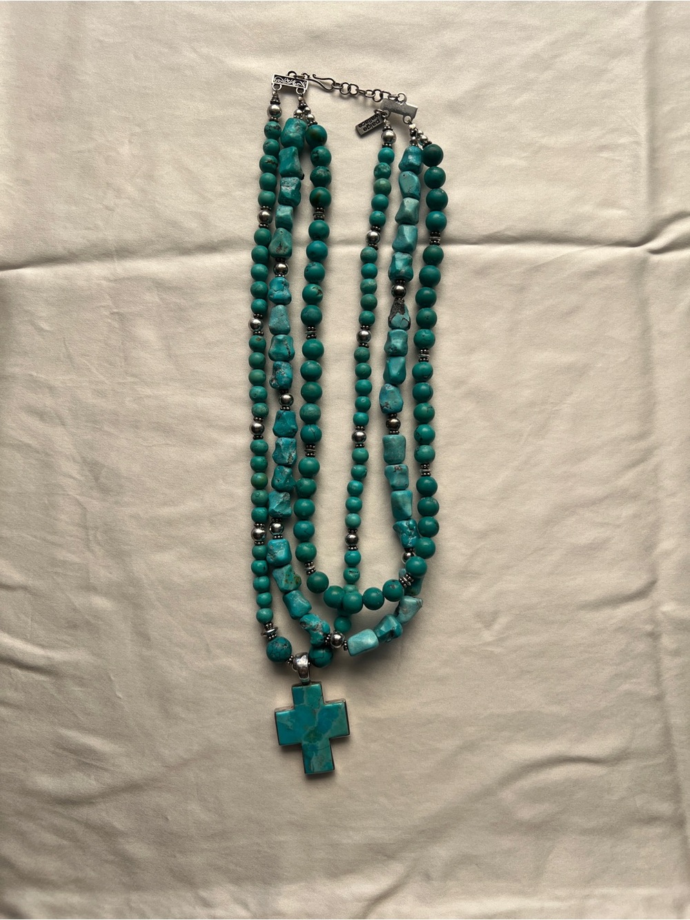 Paige Wallace for Marushka Genuine Turquoise Multi-Strand Cross Necklace
